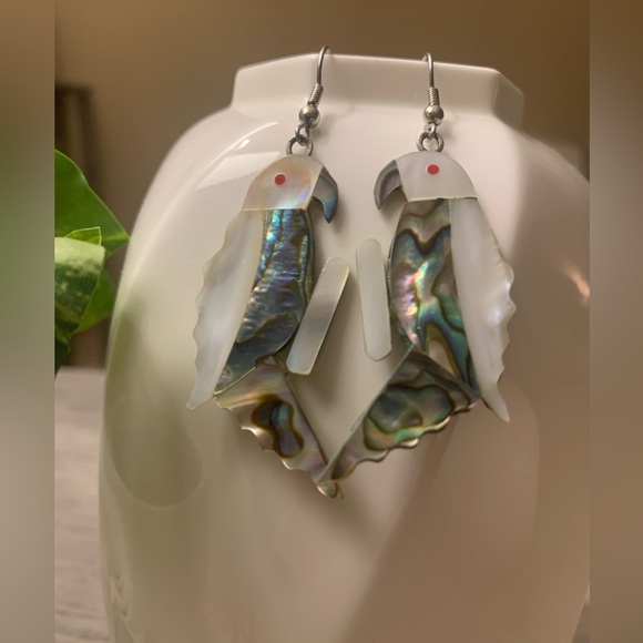 1980’s Abalone Alpaca Mexico Earrings - Picture 2 of 6